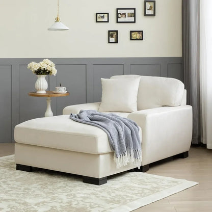 Modern Mid-Century Indoor Oversized Chaise Lounger Comfort Sleeper Sofa with Pillow and Soild Wood Legs, Velvet, Cream