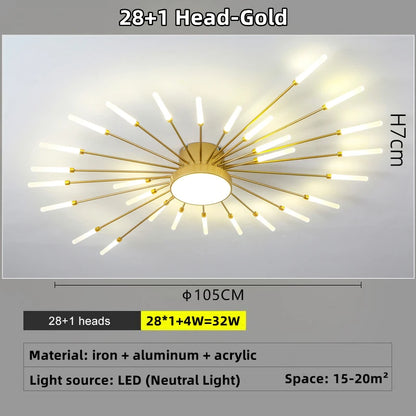 Led Firework Chandelier Dimmable For Living Room Bedroom Milk Yellow Ceiling Chandelier Dining Room LED Ceiling Lamp With Remote