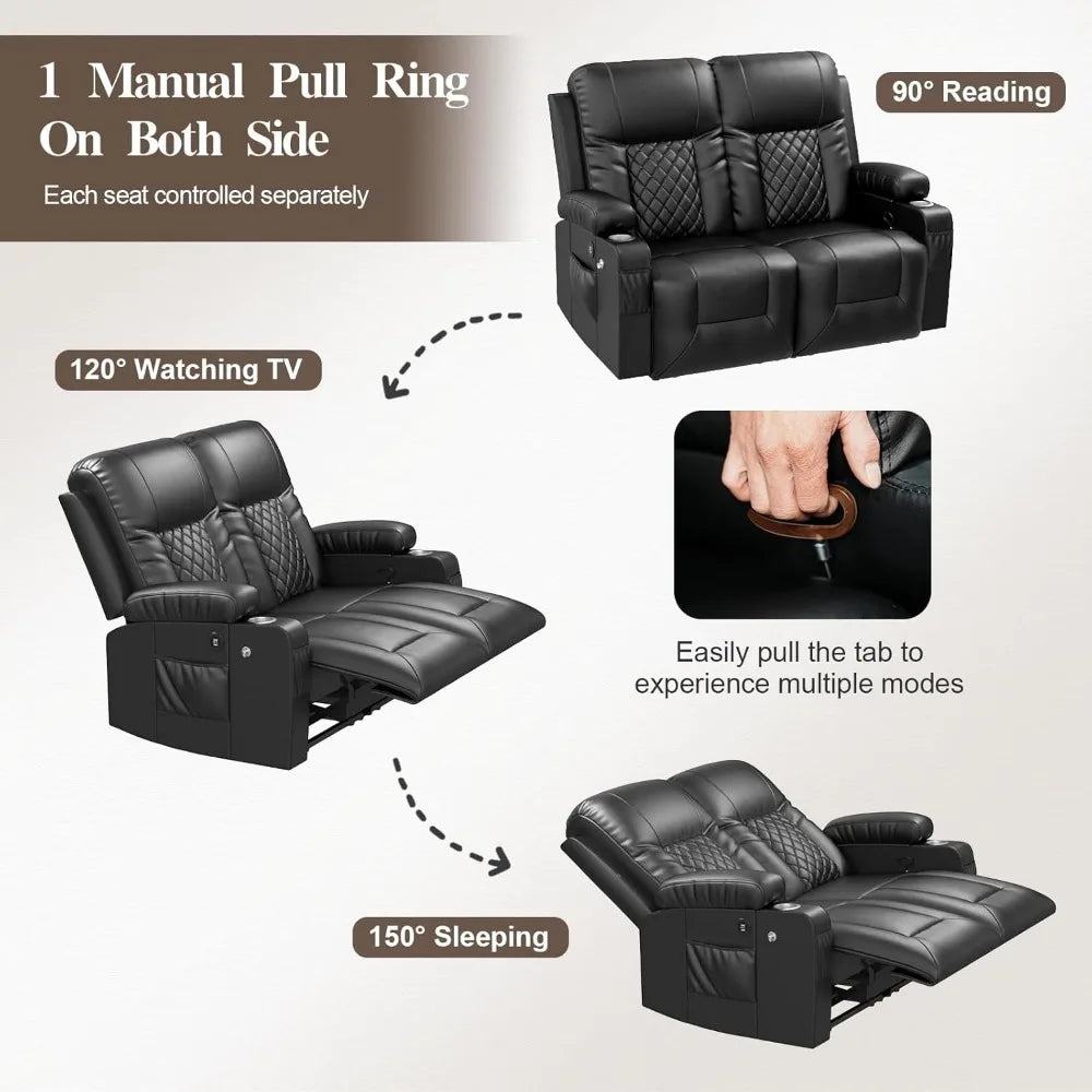 Loveseat Recliner Sofa Set 2+1+1 Pieces in Living Room, Reclining Loveseat Leather, 2 Recliner Chairs Sofa Seat