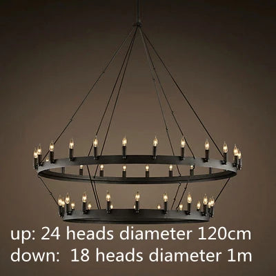 Modern American Retro Iron Pendant Lamp Vintage Industrial Led Droplight Round Cafe Restaurant Bar Knight Candle Chandelier