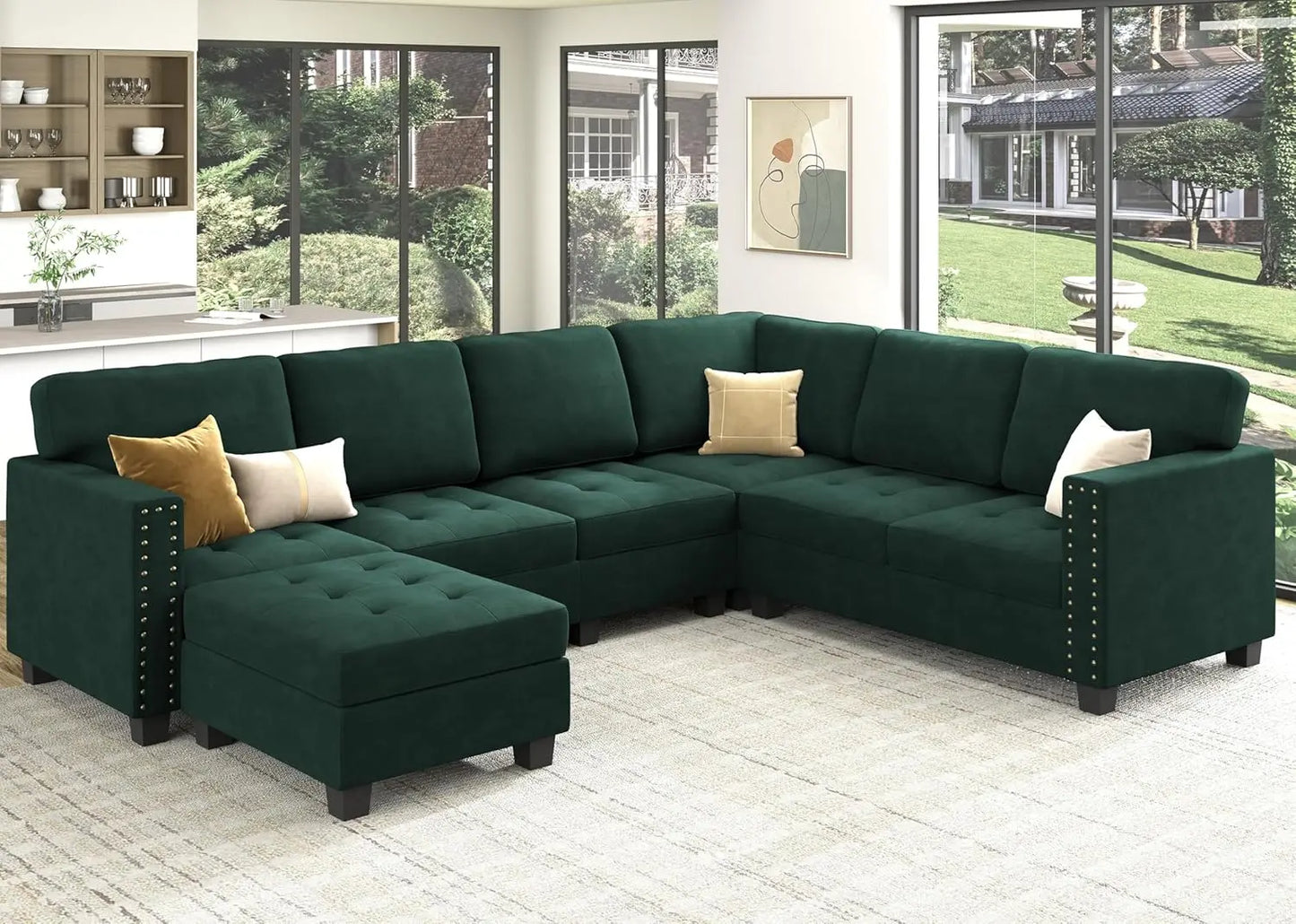 Velvet Modular Sectional Sofa, L Shaped Sofa Couch with Storage Top Tray Ottoman U Shape Sectional Couch for Living Room