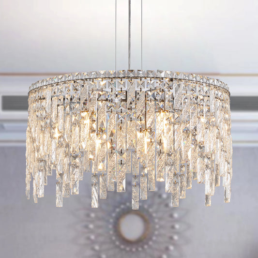 Chrome Elegant Crystal Chandelier Modern Ceiling Light Fixture with Reflective Hanging Crystals for Living Room and Foyers