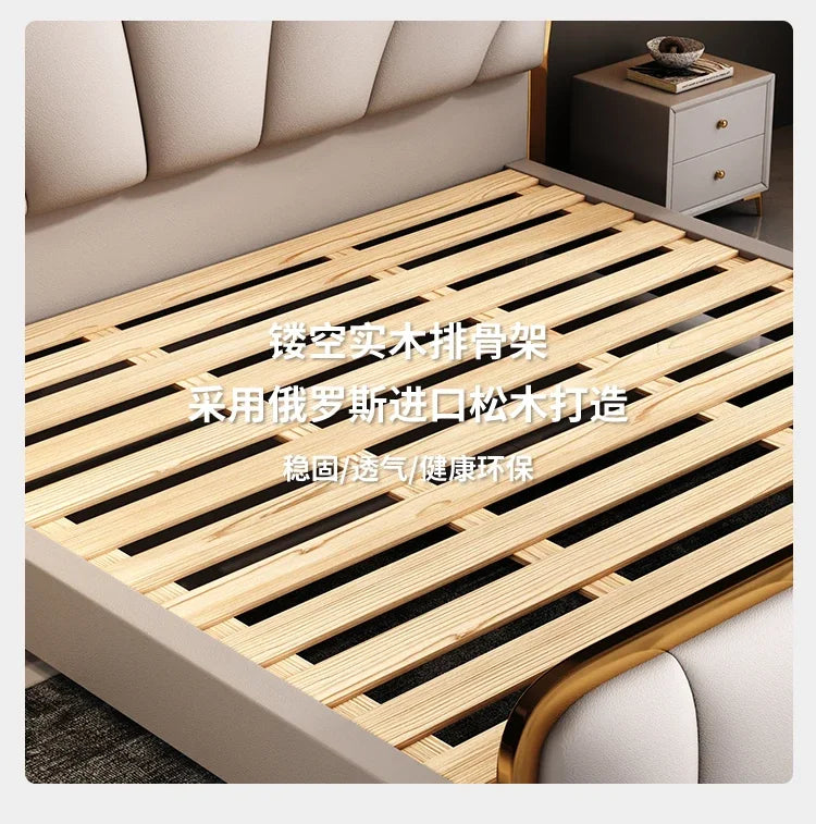 Nordic Luxury Double Bed Modern Wood High End Headboard Frame Double Bed Kids Girl Camas Matrimonial Furniture For Bedroom