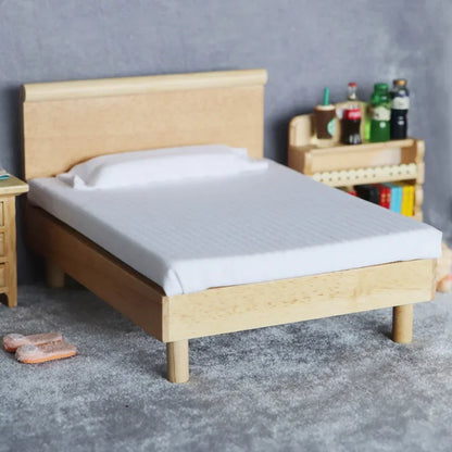 1:12 Scale Miniature Dollhouse Double Bed Mini Bedroom Wardrobe Furniture for OB11 BJD Doll Accessories Toy