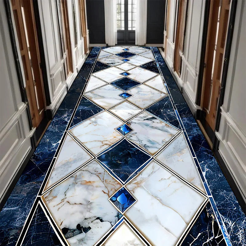Luxury Black Golden Long Corridor Carpet Hall Runner Decor Non-slip Washable Stairway Rugs European Aisle Floor Mat Customizable