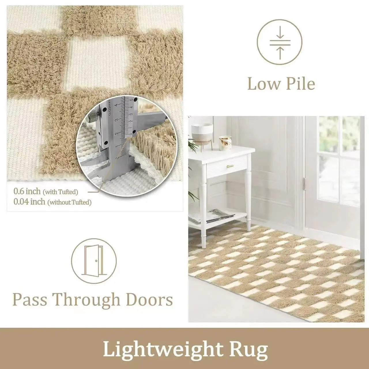 Vintage Nordic Style Cotton Linen Handmade Tassel Area Rug Checkerboard Tufted Floor Bedside Mat Living Room Bedroom Tapestry