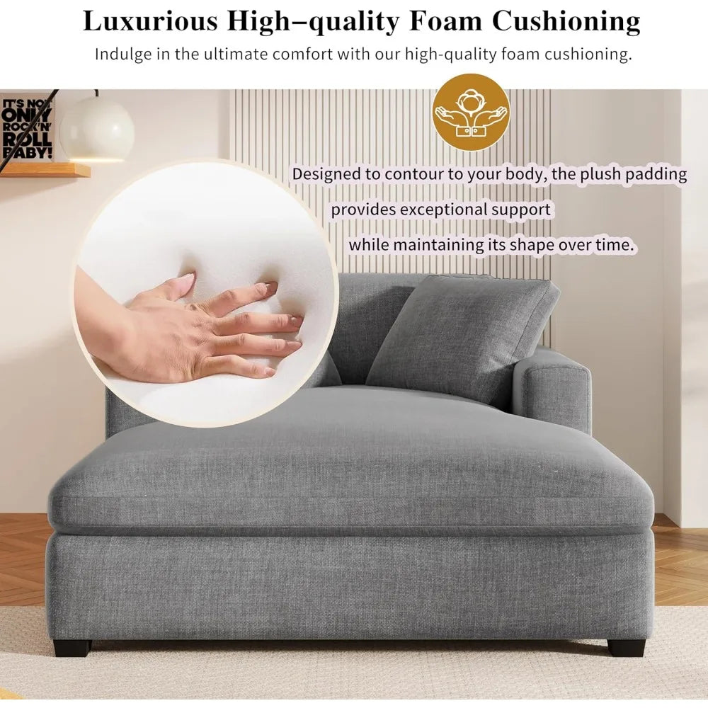 Oversized Chaise Lounge Chair Indoor, Linen Upholstered Comfy Sofa Couch with Solid Wood Legs, Modern Sleeper Chair Recliner