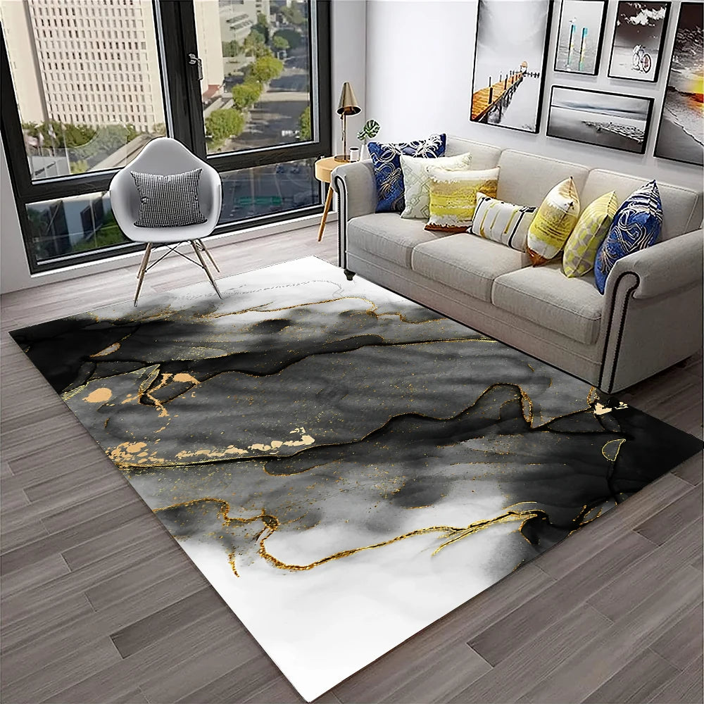 Luxurious Black Green Gold Colour Marble 3D Carpet Rug for Home Living Room Sofa Doormat Decor,kids Area Rug Non-slip Floor Mat