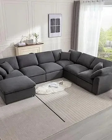 Convertible Sectional Couches for Living Room, L-Shaped Couch 3 Seats Sofas with Storage Chaise & 2 Cup Holders, Small Sofa