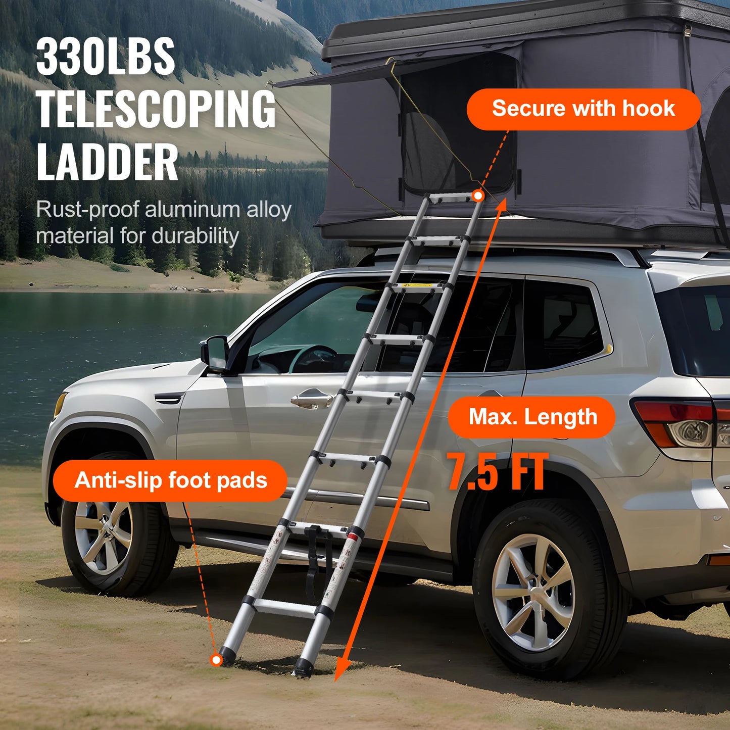 SucceBuy Rooftop Tent Hard Shell Roof Top with Telescopic Ladder Thick Mattress Waterproof Windproof Jeep SUV Van Pickup Truck