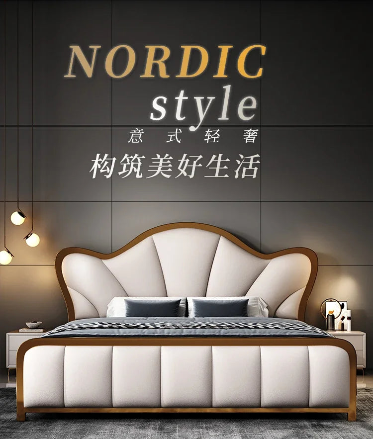 Nordic Luxury Double Bed Modern Wood High End Headboard Frame Double Bed Kids Girl Camas Matrimonial Furniture For Bedroom