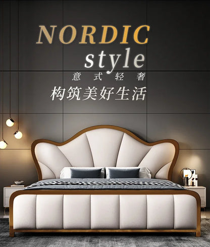 Nordic Luxury Double Bed Modern Wood High End Headboard Frame Double Bed Kids Girl Camas Matrimonial Furniture For Bedroom