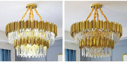 Light luxury golden luxury chandelier interior lighting hotel living room ceiling Led glossy lighting fixture crystal chandelier