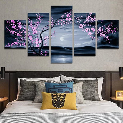 5 Pieces Canvas Wall Arts Poster Painting Flower Plum Purple Modular Picture Print Home Decor For Living Room Wallpaper Artwork