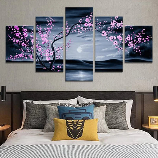 5 Pieces Canvas Wall Arts Poster Painting Flower Plum Purple Modular Picture Print Home Decor For Living Room Wallpaper Artwork
