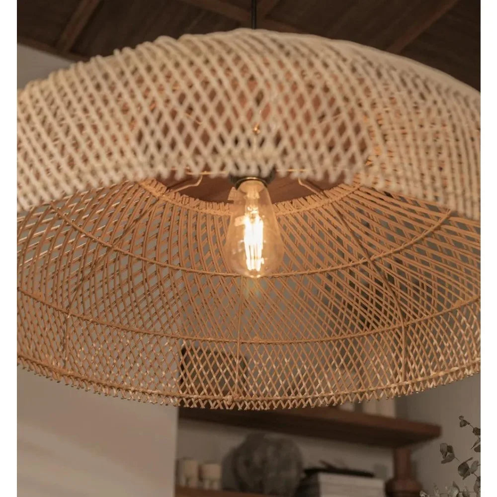 Retro Handmade Rattan Pendant Lamps Wabi Sabi Ceiling Chandeliers for Kitchen Island Dining Table Living Room Led Hanging Lamps