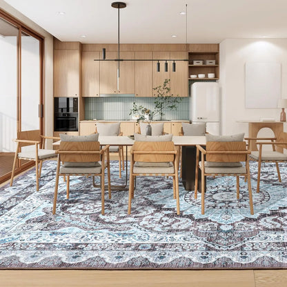 Area Rugs for Living Room, Machine Washable Vintage Rug, Non-Slip Low Pile Throw Rugs with Rubber Backing Washable Carpet