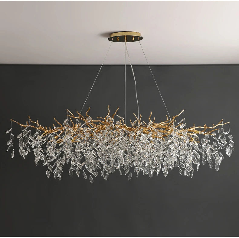 Dining Room Chandelier Long Shaped Dining Room Circular Branch Simple French Luxury Villa Living Room Crystal Lighting Fixtures