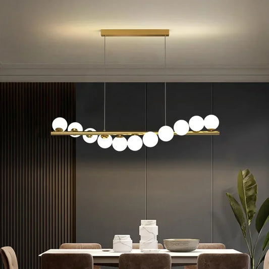 Modern Led Long Ceiling Chandelier Suspension Glass Balls Dining Table Room Kitchen Home Decor Hanging Lamp Front Desk Lights