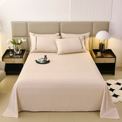 3PCS Solid Color Flat Sheet With English Embroidery Pillowcases Soft & Breathable Bed Sheet Hotel Quality Microfiber Bed Cover