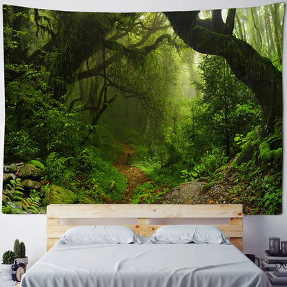 Green jungle tapestry beautiful natural forest large wall hanging hippie bohemian mandala wall art home decoration 8 sizes