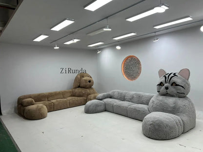 Cat-shaped cartoon animal sofa living room creative size apartment fabric plush sofa