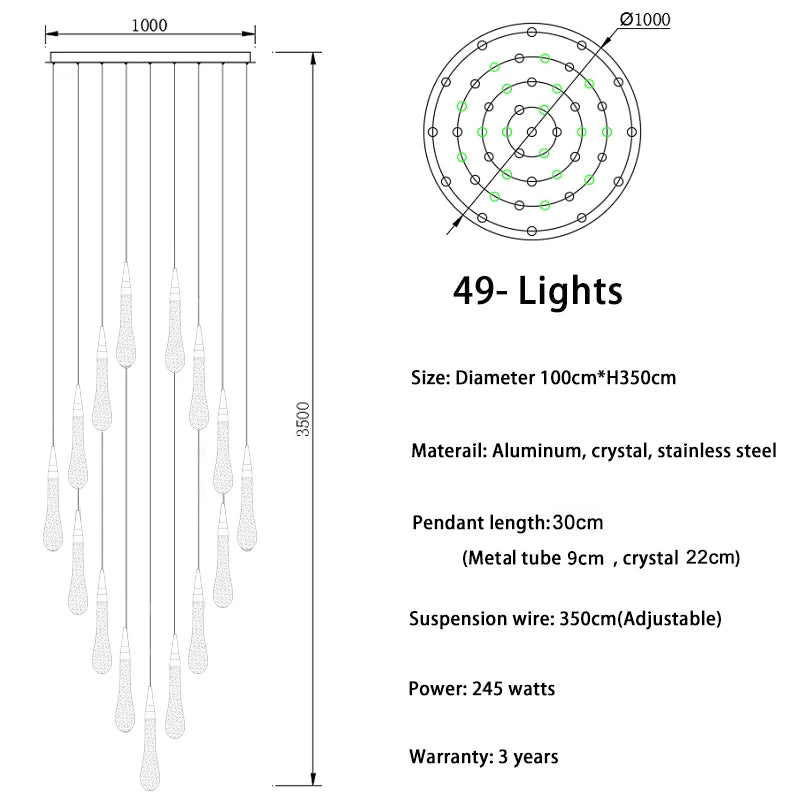 Modern crystal light chandelier for staircase large gold drop design led cristal lamp long villa lobby hanging lighting fixture