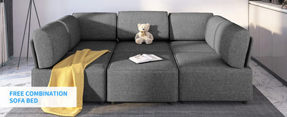 Modular Sectional Sofa with Chaise, Convertible Oversize L Shaped Couch with Reversible Ottoman,Linen 6 Seater Free Combination