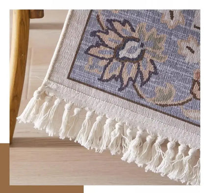 Morocco Bedroom Living Room Bedside Carpet Floor Mat Floral Kilim Cotton Linen Rectangular Rug Persian Tassel Carpet Tapis