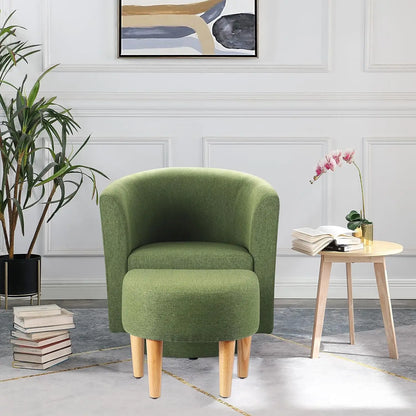 Accent Chair, Sherpa Chair White Fluffy Chair Teddy Barrel Chair with Ottoman Comfy ArmChair Footrest Set