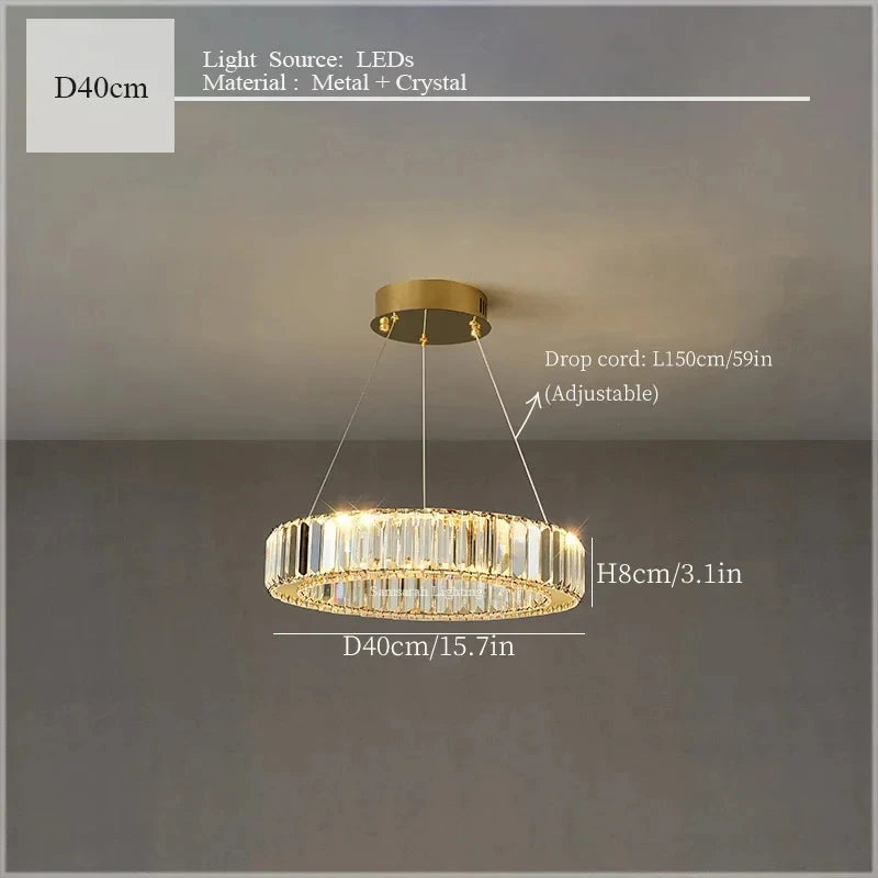 2024 Led Luxury Crystal Ceiling Pendant Lamp Living Room Bedroom Hanging Chandelier Bar Dining Table Light for Room Decor Lustre