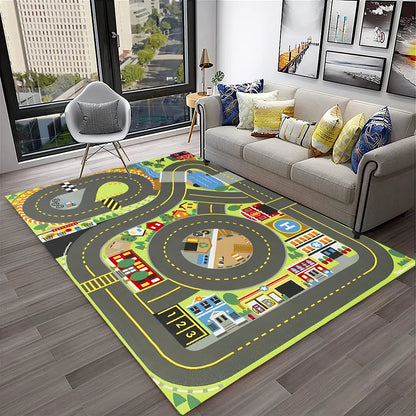 Child Playmat Traffic Highway City Playroom Carpet Rug for Home Living Room Bedroom Doormat Decor, Area Rug Non-slip Floor Mat