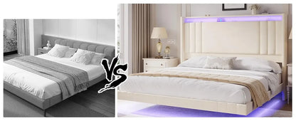 Floating Bed Frame, 50.8" Tall Headboard LED with Charging Station, Metal Platform Bed Frame, Upholstered Platform Beds Home