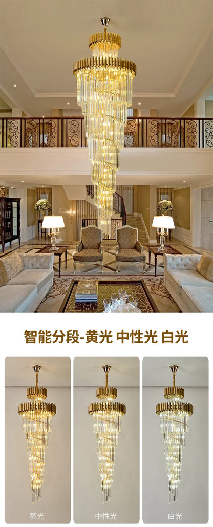 Post modern chandeliers, gold light luxury staircase lights, villa lights, black crystal lights, corner staircase 3-meter long l