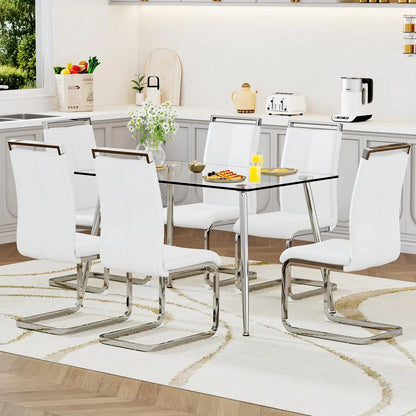 Glass Dining Table Set for 4,5 Piece Dining Table and Chairs Set，Modern Kitchen Dining Room Table with 4 Black PU Leather