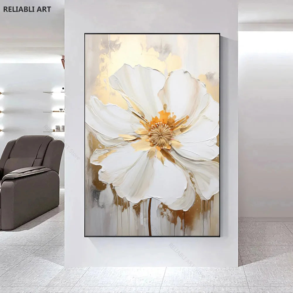 Blooming White Flowers On Canvas, Poster,Print Painting Abstract  Wall Art Picture For Nordic Living Room Decor Cuadros Unframed