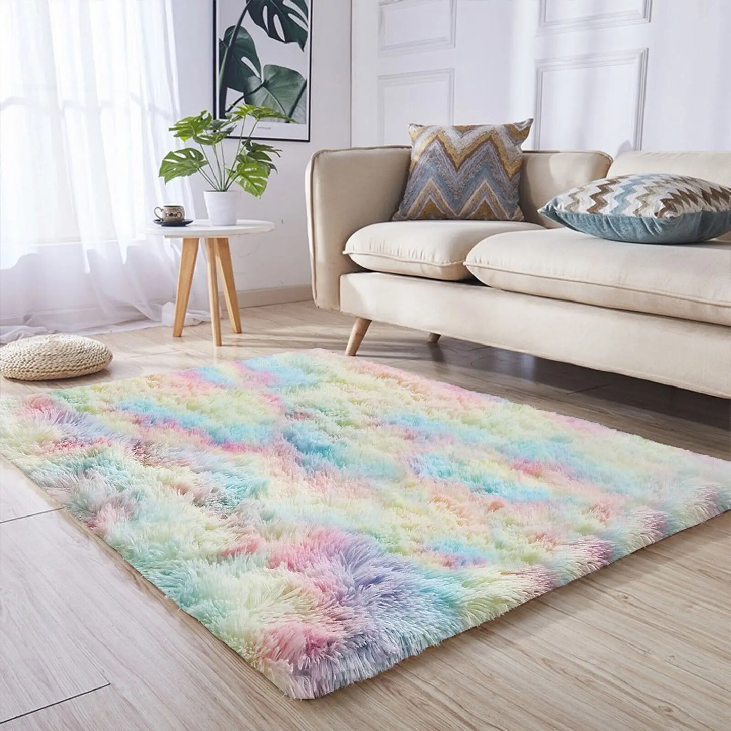 Ultra Soft Fluffy Area Rugs for Bedroom Shaggy Bedroom Carpet Plush Living Room Furry Floor Rugs Non-Slip Tie-Dyed Floor Carpet