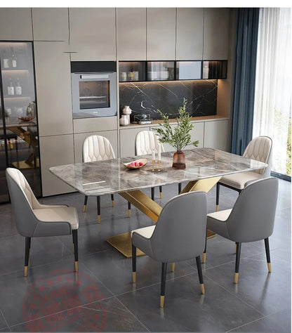 Mavisun Italian Dining Table Set 6 Chairs Ivory Home Console White Finish Sintered Stone Rock Plate Top Concise Salon Furniture