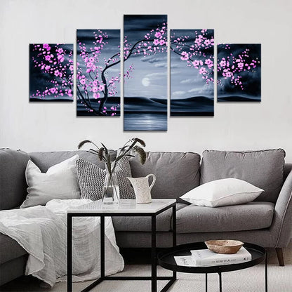 5 Pieces Canvas Wall Arts Poster Painting Flower Plum Purple Modular Picture Print Home Decor For Living Room Wallpaper Artwork