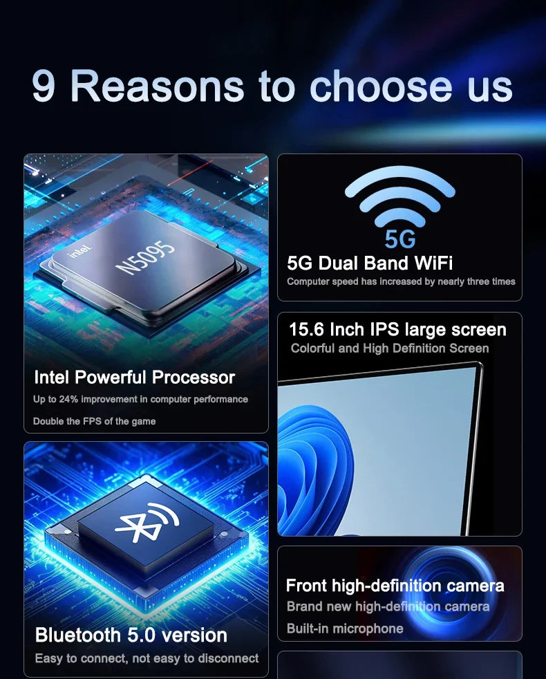 New 15.6" Inch Laptop Windows 11 Pro N5095 1920x1080 32GB+2048 GB Backlit Keyboard Portable Office Entertainment Laptop