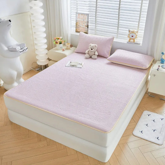 Breathable and non stuffy taro purple thin mattress with summer quilting and fixed strap anti slip design super soft mattress