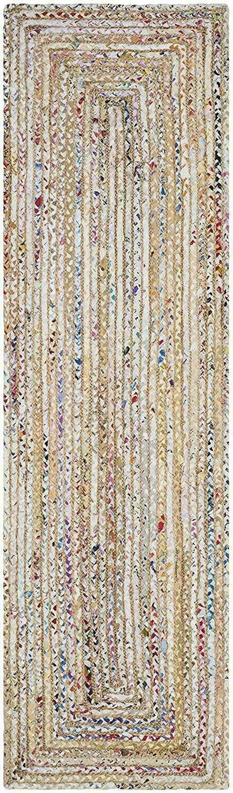 Rug Runner Jute and Cotton Reversible Handmade Braided Style Rug Rustic Look Rug Living Room Decoration