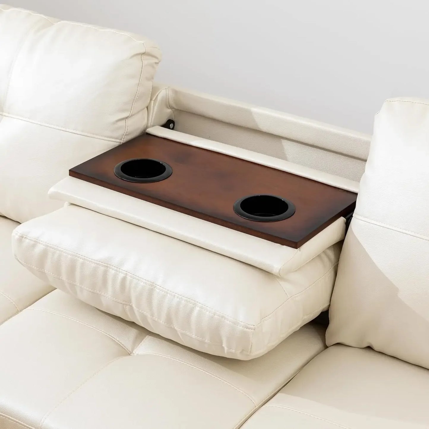 Shaped Sectional Couch with 70" Chaise Lounge, 98" Faux Leather Upholstered Modular Sofas with Right Armrest, Button Tufted