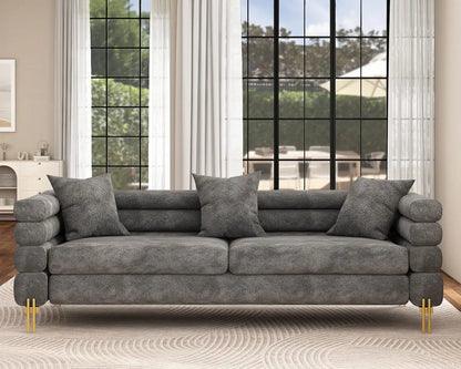 Oversized Sofa 85 Inch Sofa Couch 3 Seater Comfy Bouclé Deep Seat Sofa for Living Room Grey Streamlined Modern Style