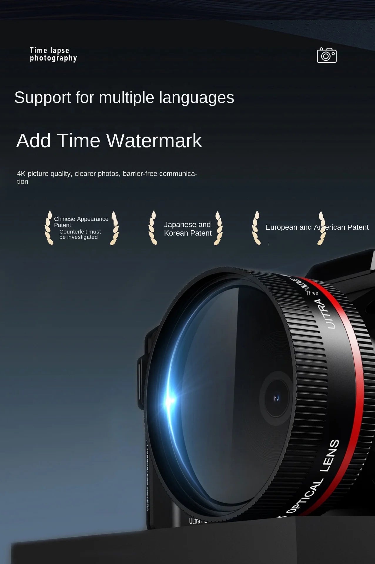 D100 4K HD 70 Million DSLR Digital Camera Recording Function, Supports WIFI, Night Camera Function, Autofocus Digital Camera