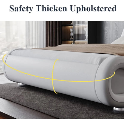 Upholstered Platform Bed Frame with Ergonomic & Adjustable Headboard, Modern Low Profile Sleigh Design