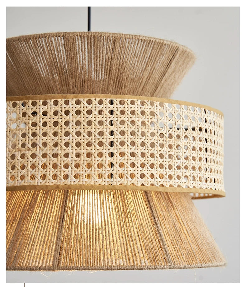 Vintage Wabi Sabi Chandelier Handmade Hemp Rope Pendant Light for Restaurant Bar Cafe Dining Room Led Rattan Lamp