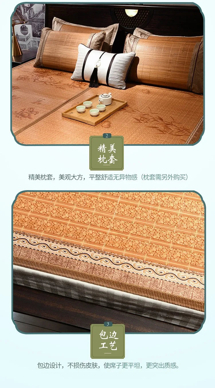 Summer carbonized bamboo mat dormitory cool mattress double-sided foldable straw mat cool mat bamboo and wood grain mat