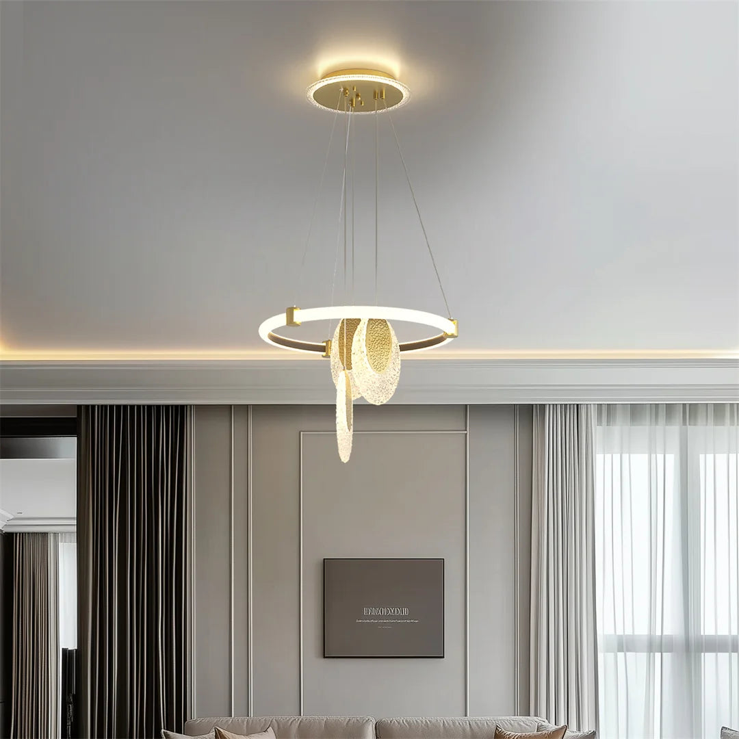 LUVODI 3-Layers LED Ceiling Lighting Fixture Art Decor Acrylic Water-drop Chandelier Pendant Lamp with 3 Color Lights