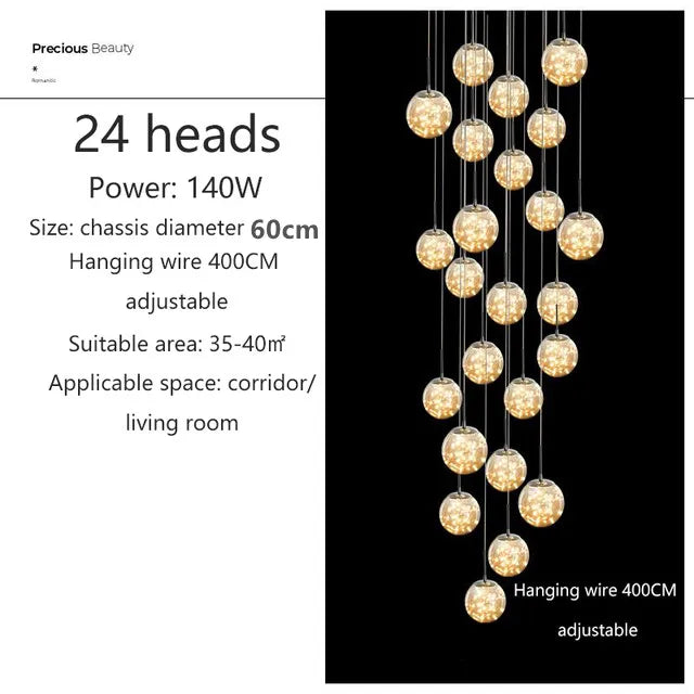 Modern Led Chandelier Glass Ball Dimmable for Staircase Living Room Pendant Lamps Home Decor Lighting Suspension Design Lusters